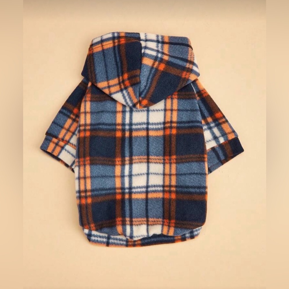 Plaid Hooded Dog Shirt - Blue and Orange